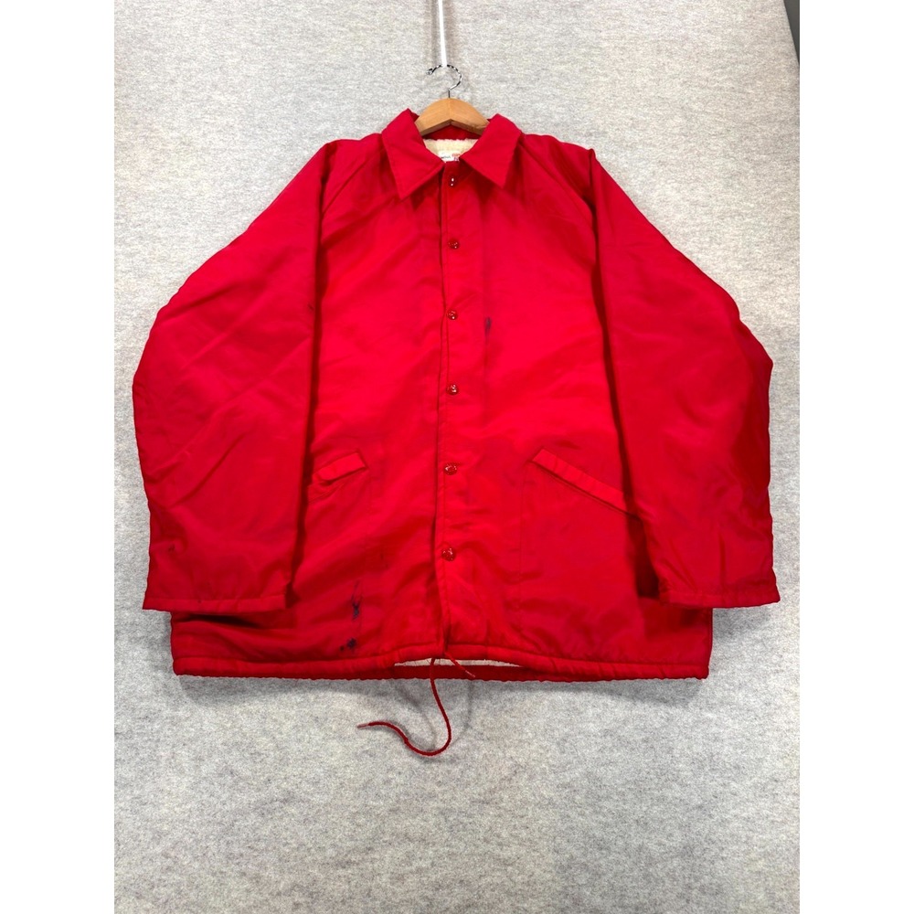 Vintage King Louie Pro Fit Coach Jacket Mens Large Red Sherpa Lined Button Front